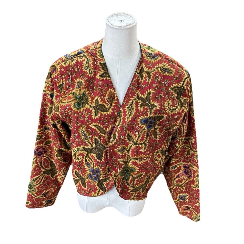 Bali Collection Dress Jacket Women's M Beaded Open Front Floral